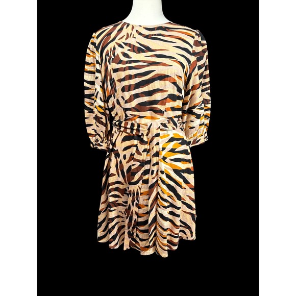 Who What Wear Dresses & Skirts - Who What Wear Dress Medium Linen Blend Animal Print Mini‎ Fit Flare Belted